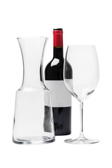 Red Wine Bottle Glass And Carafe - Photo With Clipping Path