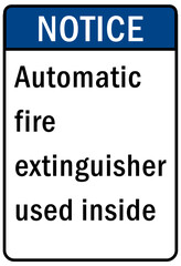 Naklejka premium Fire emergency automatic fire extinguisher used inside sign and label
