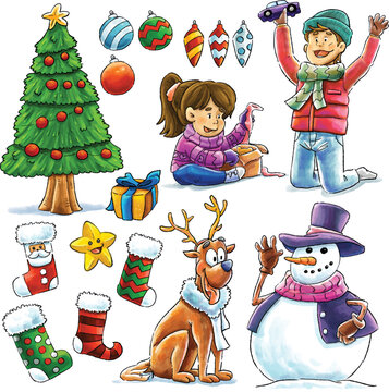 Isolated Kids celebrating Christmas