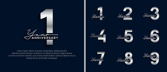 set of anniversary logo style silver color on blue background for celebration