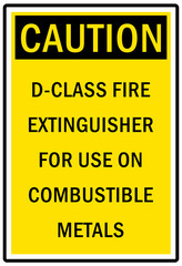 D-class fire extinguisher for use on combustible metal