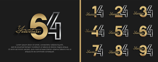 set of anniversary logo style silver and golden color for celebration