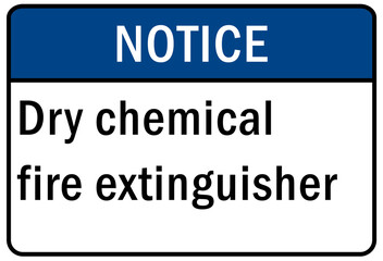 Fire emergency dry chemical fire extinguisher sign and label