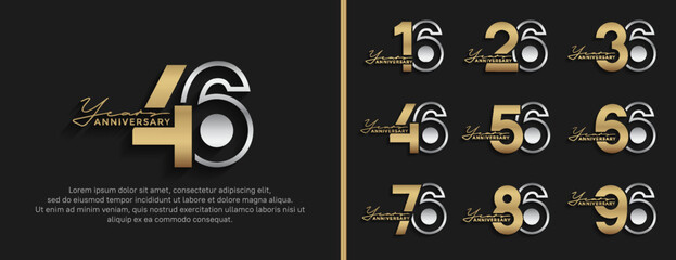 set of anniversary logo style silver and golden color for celebration