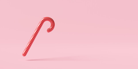 3d Xmas candy cane stick isolated on pink background for website, poster or Happiness cards, Christmas banner, festive New Year, 3d illustration render, clipping path