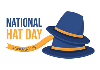 National Hat Day Celebrated Each Year on January 15th with Fedora Hats, Cap, Cloche or Derby in Flat Cartoon Hand Drawn Templates Illustration