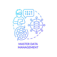 Master database management blue gradient concept icon. Information technology. System analyst. Data expert abstract idea thin line illustration. Isolated outline drawing. Myriad Pro-Bold font used