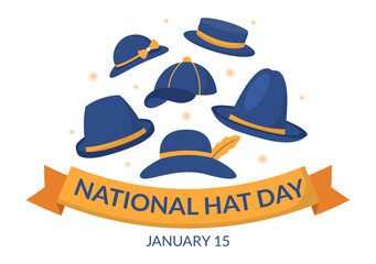 National Hat Day Celebrated Each Year on January 15th with Fedora Hats, Cap, Cloche or Derby in Flat Cartoon Hand Drawn Templates Illustration
