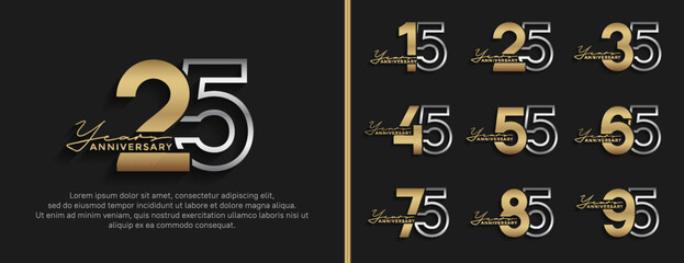 Naklejka premium set of anniversary logo style silver and golden color for celebration