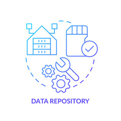 Data repository blue gradient concept icon. Operation framework. Memory optimization. Information storage abstract idea thin line illustration. Isolated outline drawing. Myriad Pro-Bold font used