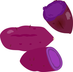 切った紫芋と焼いた紫芋