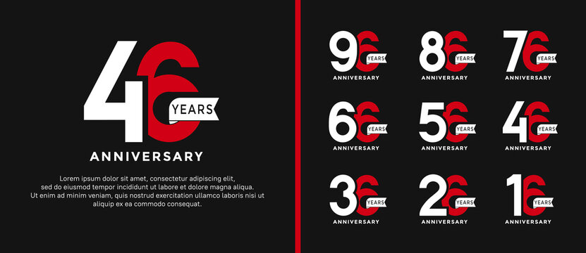 set of anniversary logo style white and red color and ribbon for celebration