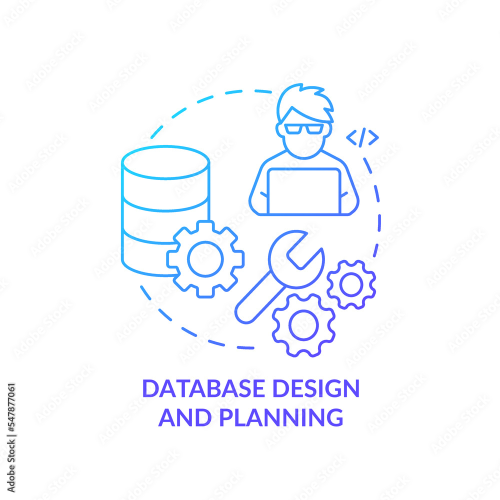 Poster database design and planning blue gradient concept icon. system analyst. data administrator abstract