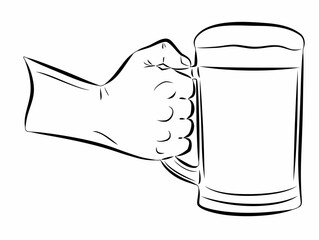 illustration of a hand with beer , vector drawing