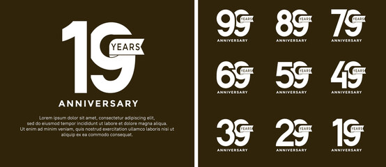 set of anniversary logo style white color and ribbon for celebration