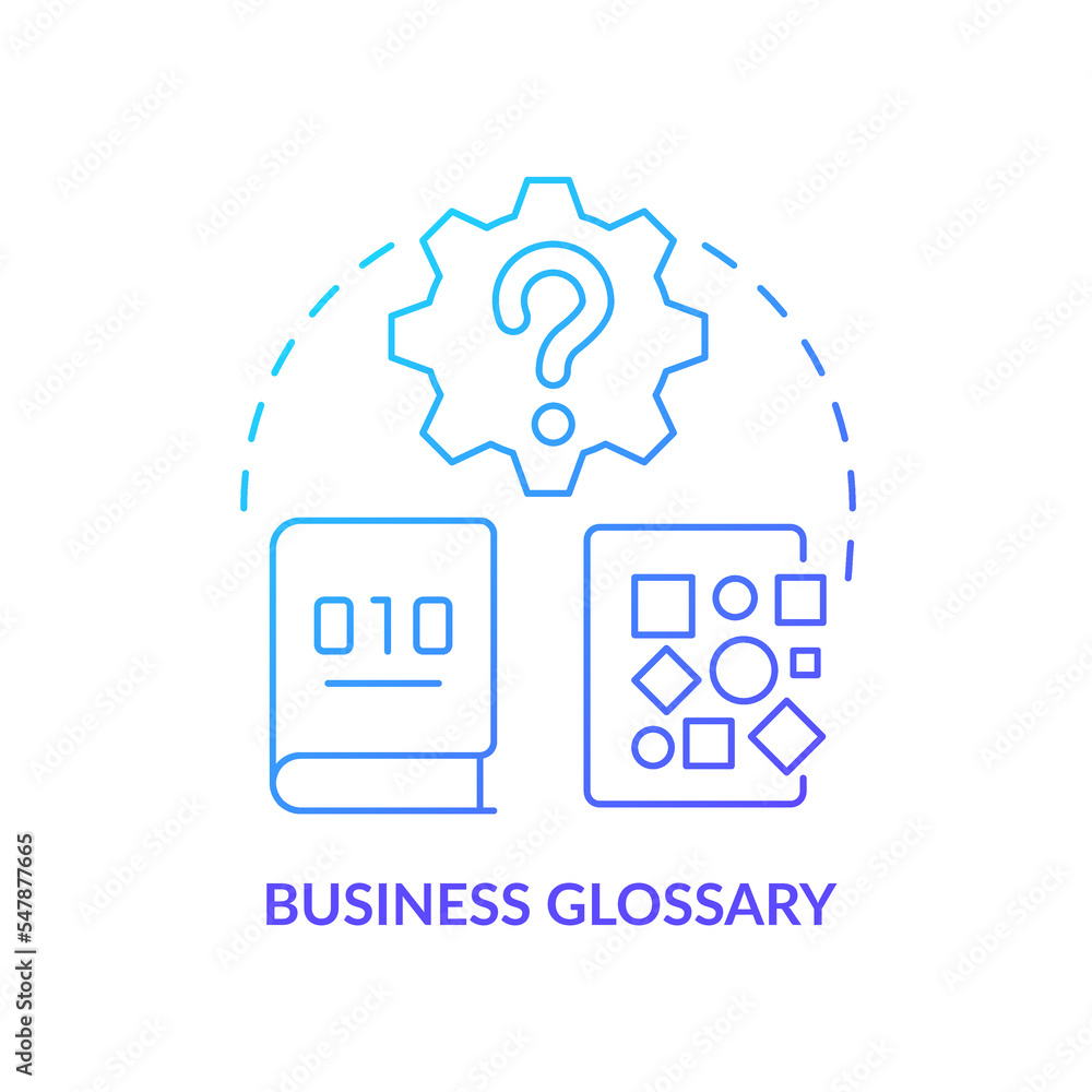 Poster business glossary blue gradient icon. organization data terminology. management system. optimize inf