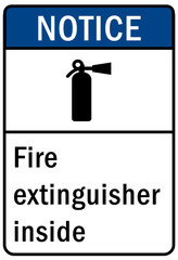 Fire extinguisher inside sign and label