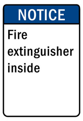 Fire extinguisher inside sign and label