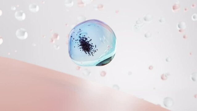Animation cleansing foam, absorbing dirty skin. Water deep cleaning, concept skin care cosmetics solution. The cleansing foam absorbs skin molecular level. cleanings 3d rendering.
