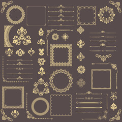 Obraz na płótnie Canvas Vintage set of vector yellow horizontal, square and round elements. Elements for backgrounds and frames. Classic patterns. Set of vintage patterns
