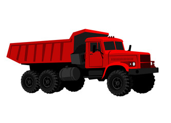 Dump truck. Dump lorry. Big red truck on a white background. Isolated. Vector image for prints, poster and illustrations.