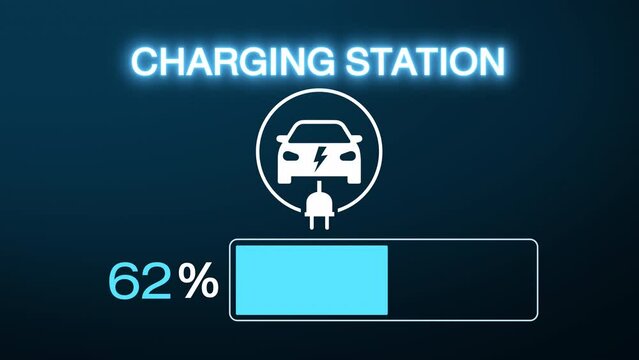 Electric car dashboard display. Electric Car Charging Indicating the Progress of the Charging, electric vehicle battery indicator showing an increasing battery charge