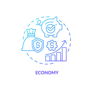 Economy blue gradient concept icon. Social development. Financial equality. Element of inclusive growth index abstract idea thin line illustration. Isolated outline drawing. Myriad Pro-Bold font used