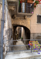 Walk in old streets of Scanno town in Italy