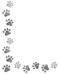 cat paw prints in black and white for corner and half frame, watercolor graphic element