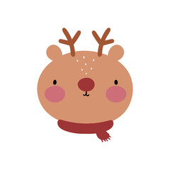 Obraz na płótnie Canvas Cute winter deer. Cartoon style. Vector illustration. For card, posters, banners, books, printing on the pack, printing on clothes, fabric, wallpaper, textile or dishes. 