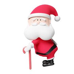 character santa Claus holding Xmas candy cane stick isolated ,website, poster or Happiness cards, Christmas banner, festive New Year, 3d illustration render