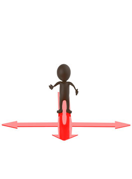 3d brown character confused of decising which path to go