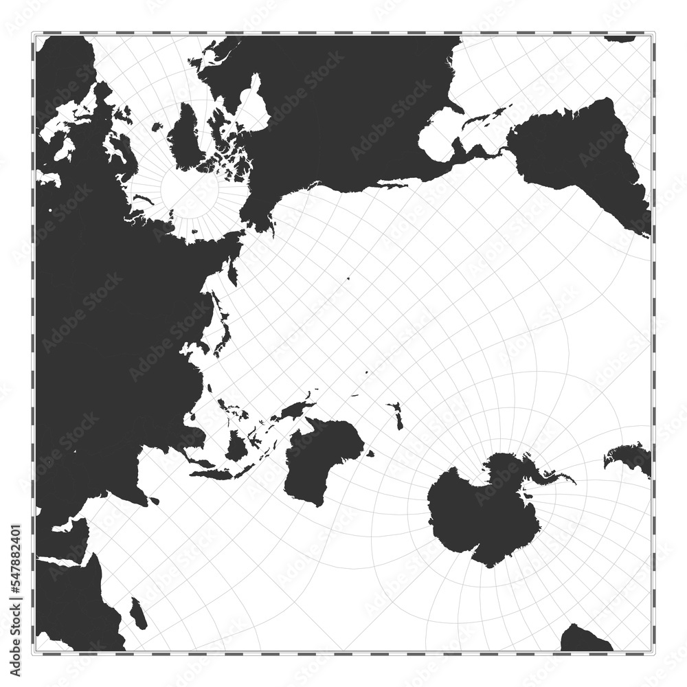 Poster vector world map. peirce quincuncial projection. plan world geographical map with latitude/longitude