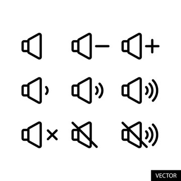 Speaker, Sound, Music or Volume keys vector icons in line style design for website design, app, UI, isolated on white background. Editable stroke. Vector illustration.