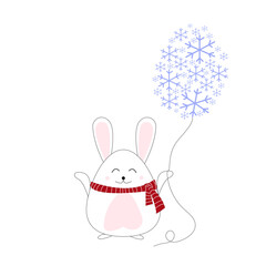 Cute christmas bunny giving a balloon from snowflake.Can be used for baby t-shirt print, fashion print design, kids wear, baby shower celebration greeting and invitation card