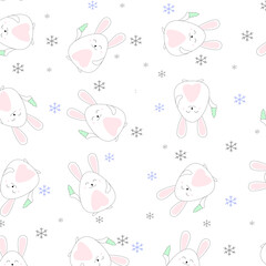 Cute seamless pattern with rabbits.The symbol of the Chinese New Year. Wrapping paper, winter greetings, web page background, Christmas and New Year greeting cards