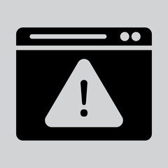 Warning icon in solid style about browser, use for website mobile app presentation