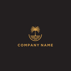 Obraz premium beach , palm and island line logo design, vector monogram design of circular beach icons, with gold colour.