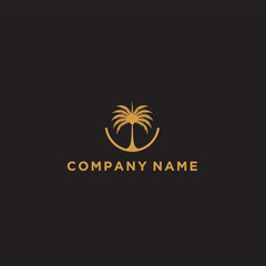 beach and island line logo design, vector monogram design of circular beach icons, with gold colour.