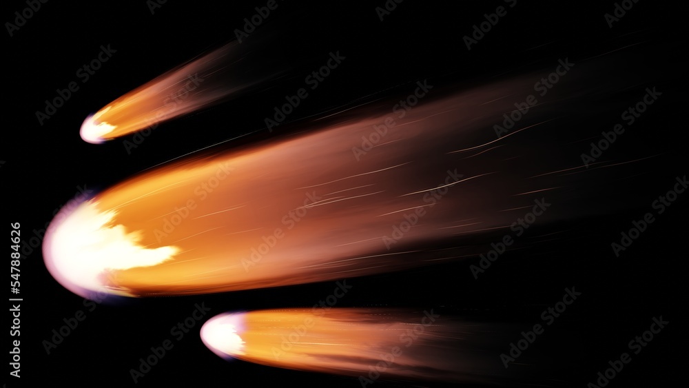 Wall mural fall comet from space, fiery tail falling meteorite. entry of an asteroid comet into the earth atmos