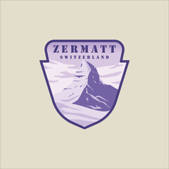 zermatt switzerland emblem logo vector illustration template graphic design. swiss alps winter snow banner for travel or tourism business - obrazy, fototapety, plakaty