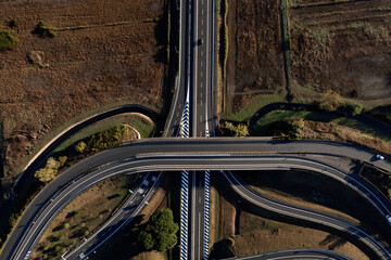 Aerial view of a motorway junction photographed during the day