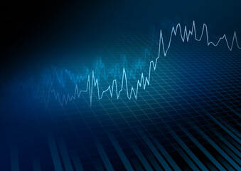 wave on black market graph on black. financial bar chart with uptrend line graph and stock market on blue color background. blank text space for backgrounds, banners, online media, design presentation