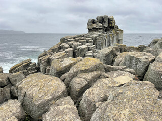 Bryusa Peninsula in autumn in cloudy weather. Russia, Primorsky Krai