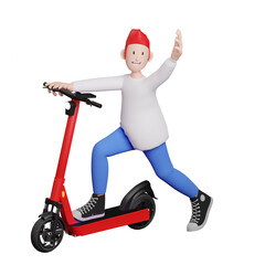3d render of a child on scooter with his hand up