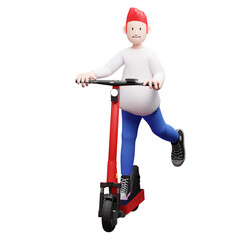 3d boy riding a scooter