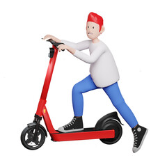 3d render of a boy pushing forward a scooter