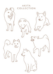 Akita Dog Outline Illustrations in Various Poses