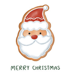 Gingerbread Cookie Santa clipart and a Merry Christmas text hand draw style