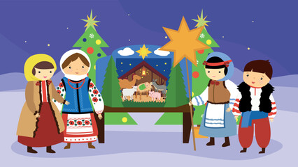 Christmas carols near the nativity scene